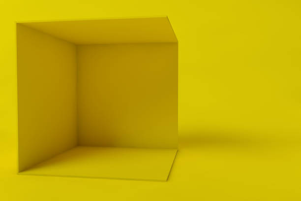 istock Cube box or corner room interior cross section. yellow empty geometric square 3D blank box template 1639847495