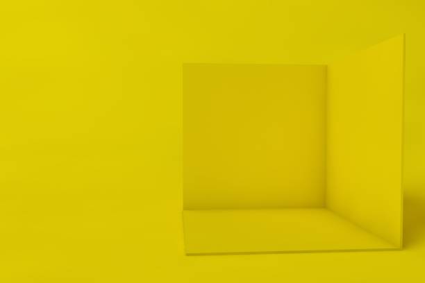 istock Cube box or corner room interior cross section. yellow empty geometric square 3D blank box template 1639847500