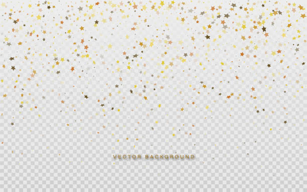 istock Gold confetti from random gold stars on a transparent background. 1639851695
