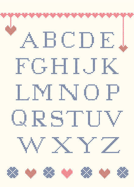 Cross stitch alphabet vector art illustration