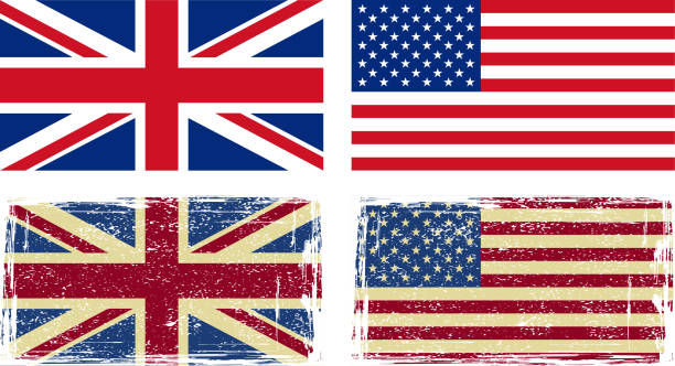 ilustraciones, imágenes clip art, dibujos animados e iconos de stock de bandera británica y a la americana. - british flag flag british culture old fashioned