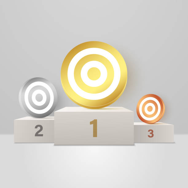 istock Objectives of varying difficulty on a prize podium of different heights. 1639871804