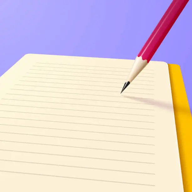 Vector illustration of Blank realistic note book or notebook with pencil and free space for text.