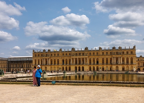 Paris, France – August 25, 2023: Versailles palace rear facade,symbol of king louis XIV power, France.