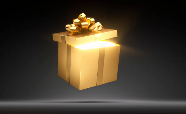 istock Golden open gift box with golden ribbon 1639913206