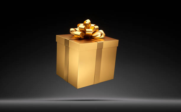 istock Golden open gift box with golden ribbon 1639913230