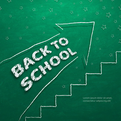 Back to school on an arrow pointing up towards the stars. Vector illustration.