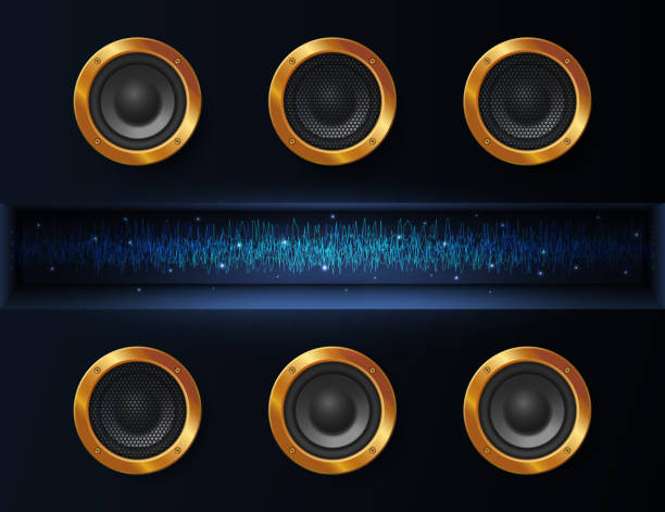 istock Abstract dark background with music speakers and a beam of glowing energy. 1639926478