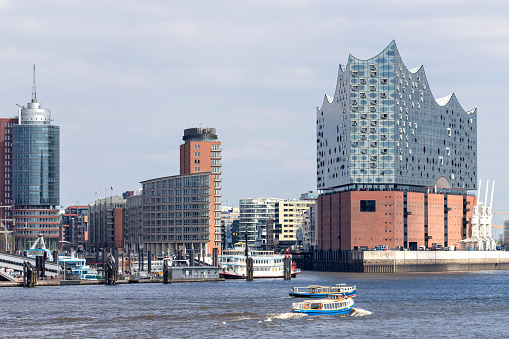 Hamburg, Germany - December 19, 2020: Elbphilharmonie, Hamburg Hafencity, Dusk, Germany, Europe