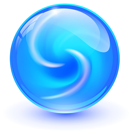 3d glass marble ball with spiral pattern inside, shiny crystal sphere vector illustration.