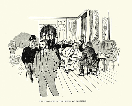 Vintage illustration Politicians in the Tea room in the House of Commons, London, History of British politics, 1890s, 19th Century