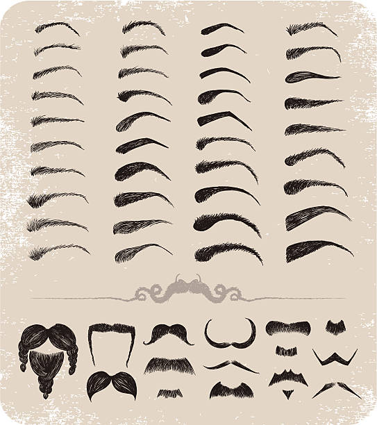 illustrazioni stock, clip art, cartoni animati e icone di tendenza di baffi, barba, sopracciglia set - sideburn