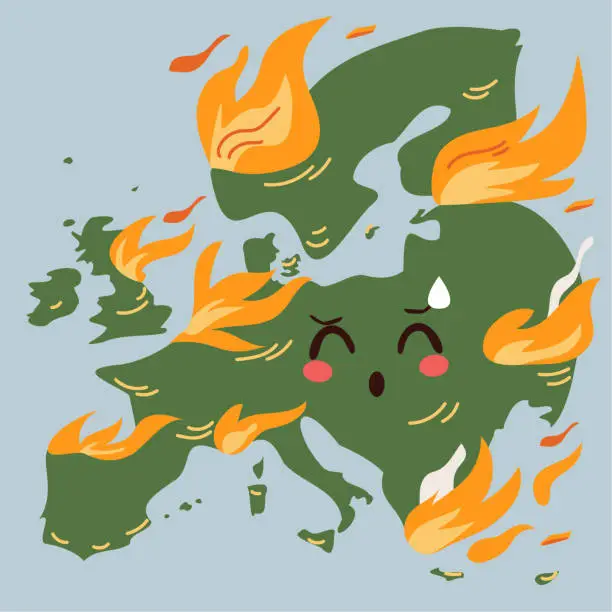 Vector illustration of European Heat Wave Cartoon Character