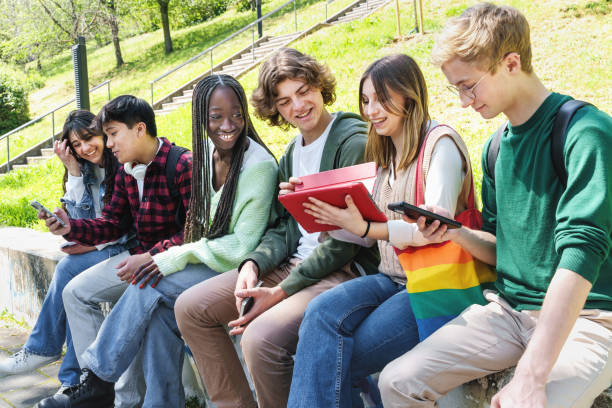 istock Multicultural Teenagers Interacting at School Park 1639961723