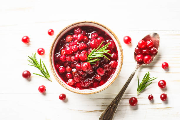 istock Cranberry sauce in a bowl top view. 1639989565