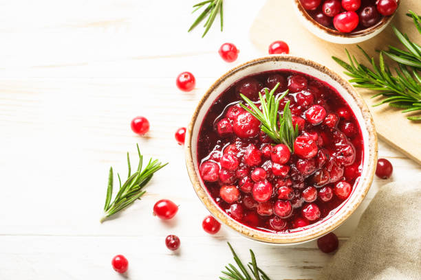 istock Cranberry sauce in a bowl top view. 1639990108