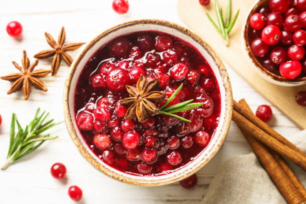 istock Cranberry sauce in a bowl top view. 1639990114
