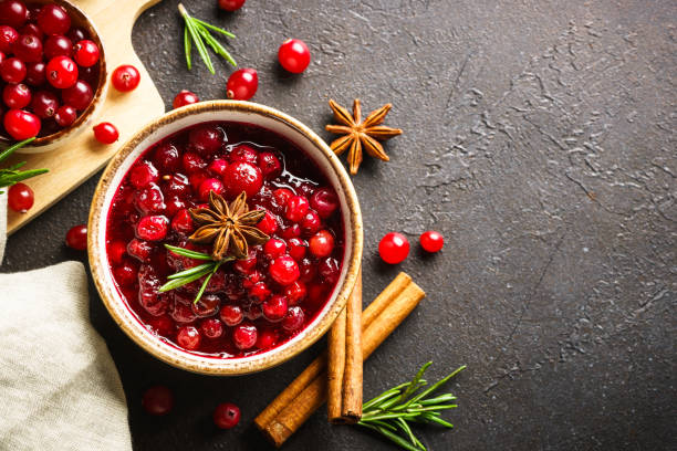 istock Cranberry sauce in a bowl top view. 1639990137