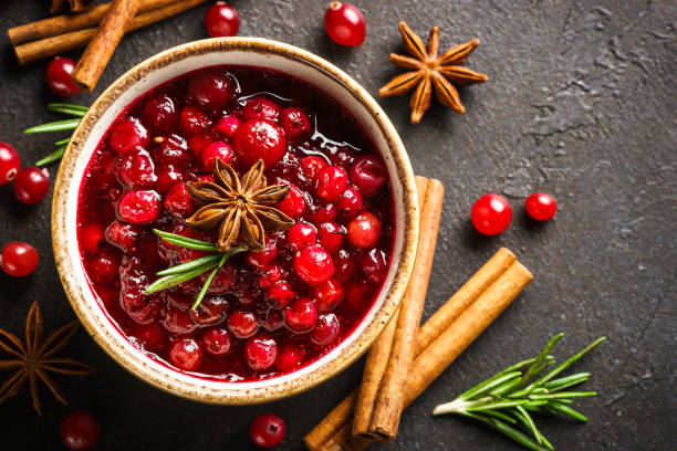 istock Cranberry sauce in a bowl top view. 1639990678
