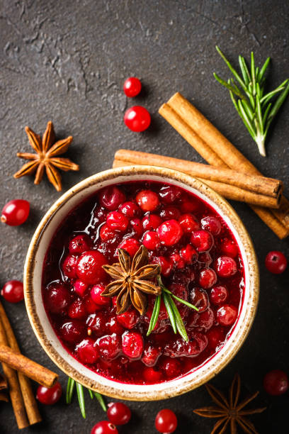 istock Cranberry sauce in a bowl top view. 1639990680