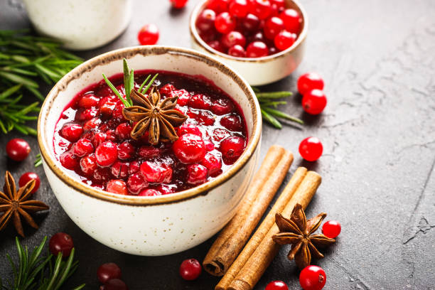 istock Cranberry sauce in a bowl top view. 1639991213