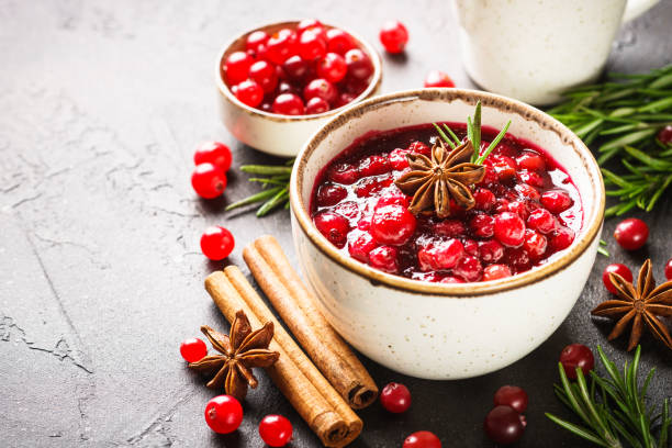 istock Cranberry sauce in a bowl top view. 1639991224