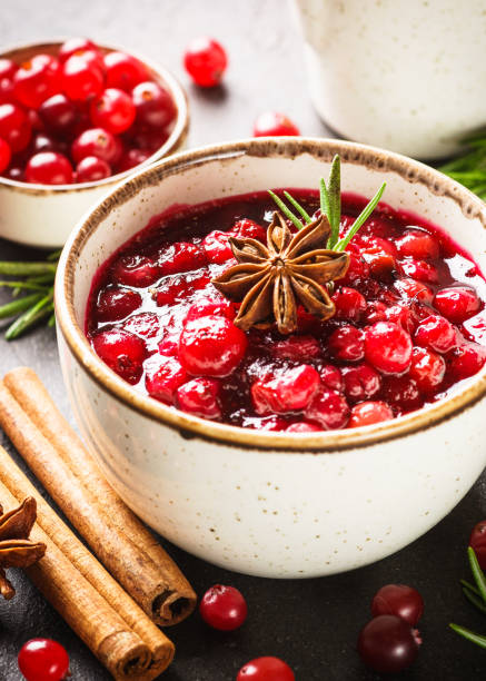 istock Cranberry sauce in a bowl top view. 1639991245