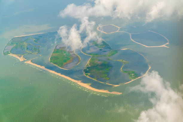 Top view of Marker Wadden is an artificial archipelago under development in the Markermeer, a lake in the Netherlands.
