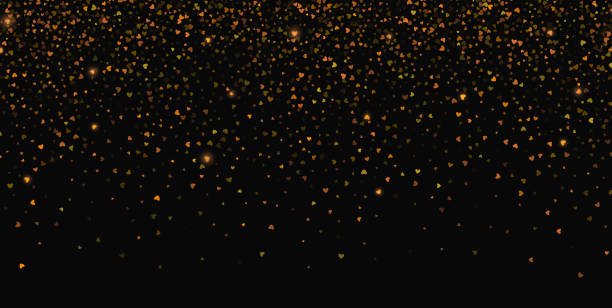 istock Beautiful confetti from bright golden hearts falling on a dark background. 1640024716