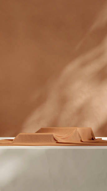istock 3d render image blank mockup brown fabric podium in portrait brown wall and white floor 1640029603