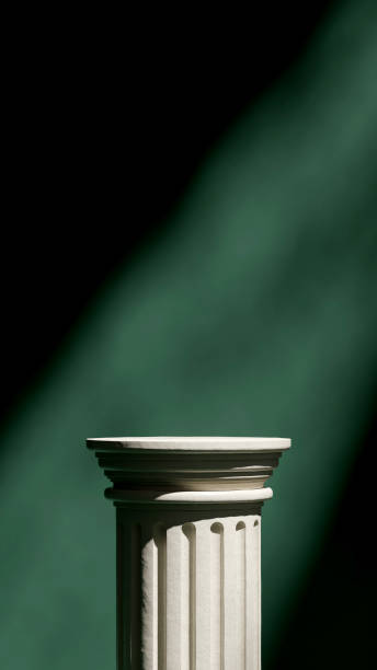 istock in portrait dark green color wall, 3d render scene mockup white ceramic textured podium 1640032916