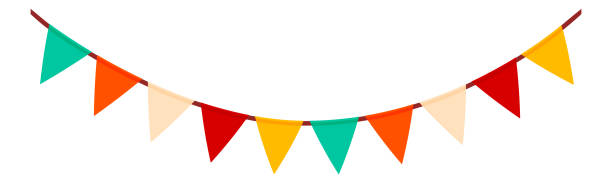 istock Festive flag garland vector illustration. Retro bunting in simple flat style, isolated on white background. Carnival, birthday, circus border decoration 1640032923
