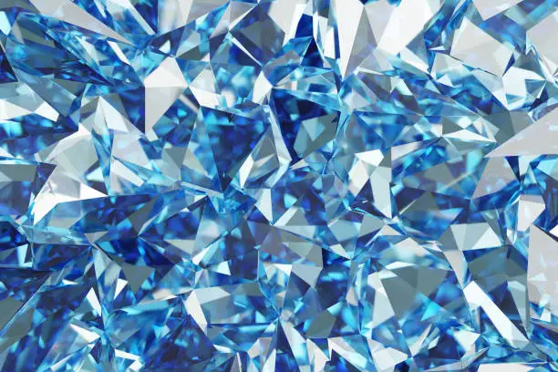 Photo of Abstract Blue Diamond Texture Crystal Close-Up Background, 3D rendering