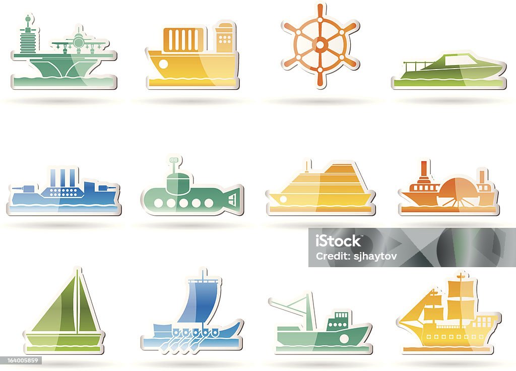 Diferentes tipos de iconos de barco y enviar - arte vectorial de Convoy libre de derechos