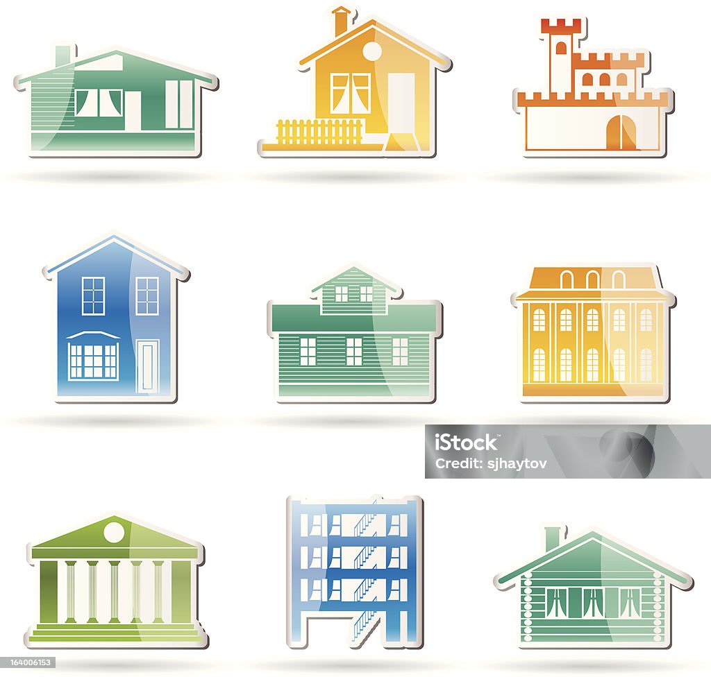 Diferentes tipos de casas y edificios - arte vectorial de Aldea libre de derechos