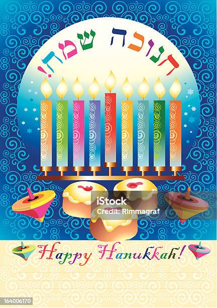 Hanukkah - Immagini vettoriali stock e altre immagini di A forma di stella - A forma di stella, Blu, Bombolone