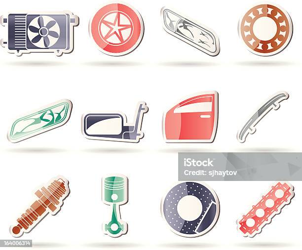 Realistic Car Parts And Services Icons — стоковая векторная графика и другие изображения на тему Автокатастрофа - Автокатастрофа, Автомобиль, Бизнес