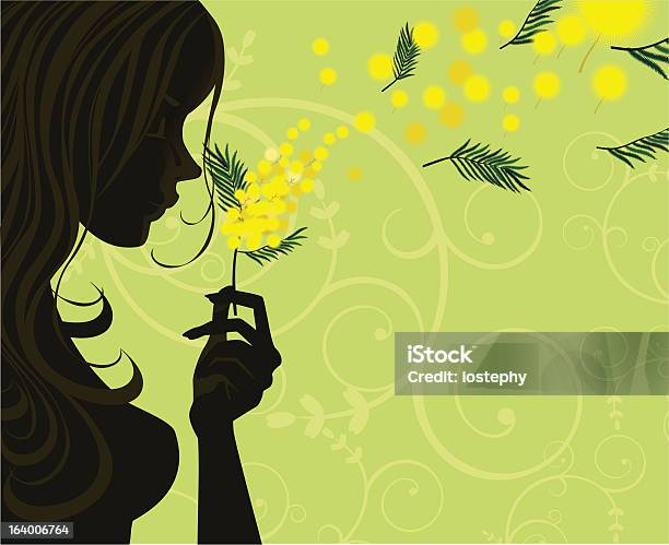 Mimosa Woman With Green Background Stock Illustration - Download Image Now - Acacia Tree, Adult, Affectionate