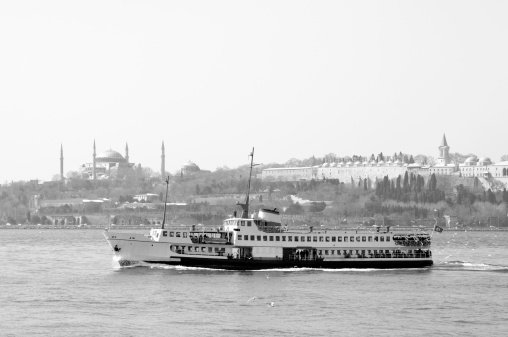 The ship passing in front of Hagia Sophia and Topkapi Palace in Istanbul