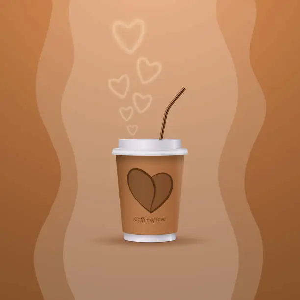 Vector illustration of A cup of hot coffee of love. Happy Valentine's Day. Coffe day.