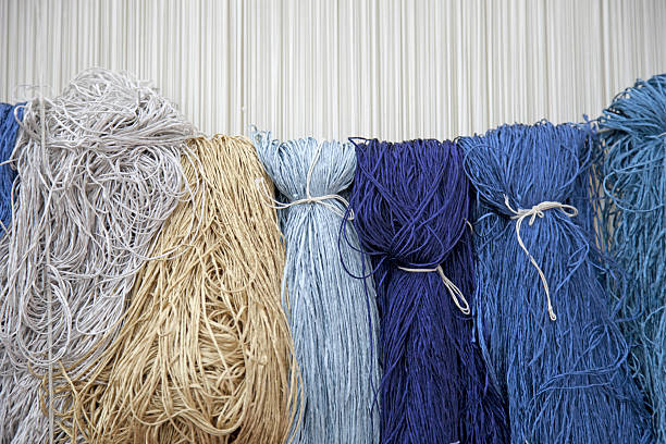 Blue wool hand net macro