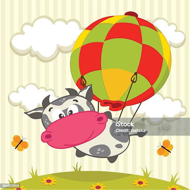 Kuh In Der Balloon Stock Vektor Art und mehr Bilder von Kuh - Kuh, Heißluftballon, Abenteuer