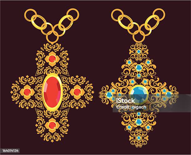 Floral Gold Cross Stock Illustration - Download Image Now - Blue, Bright, Design