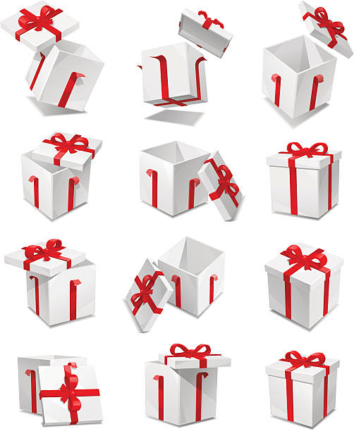 geschenkset - opening present stock-grafiken, -clipart, -cartoons und -symbole