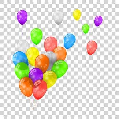 Realistic 3d transparent festive balloons. Vector illustration.