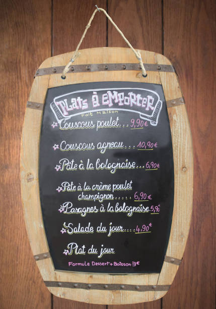 Takeaway  Menu handwriting on a slate in French language
