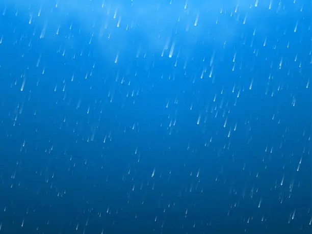 Vector illustration of Transparent rain with a cloud on a blue background. Autumn rain.