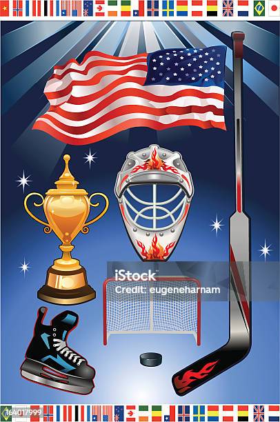 Hockey Championship Stock Illustration - Download Image Now - Cup, Flag, Goal - Sports Equipment