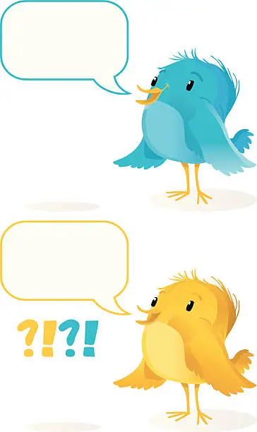 Vector illustration of cute Bird with Speechballoon (cyan/yellow).