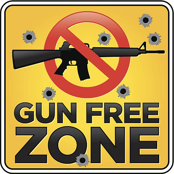 оружие запрещено нападение винтовка знак с пуля отверстия - gun free zone sign stock illustrations